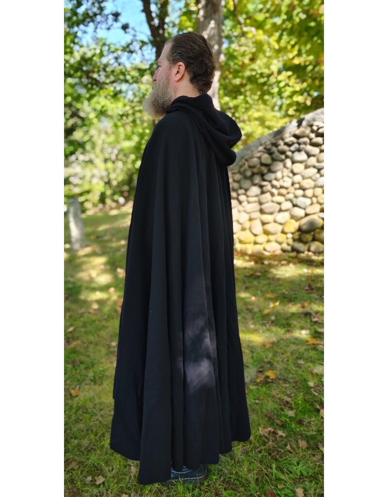 Cloakmakers.com 5829-Washable Black Wool Cloak w/ Green Velvet Hood Lining and Multileaf Clasp