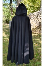 Cloakmakers.com 5829-Washable Black Wool Cloak w/ Green Velvet Hood Lining and Multileaf Clasp