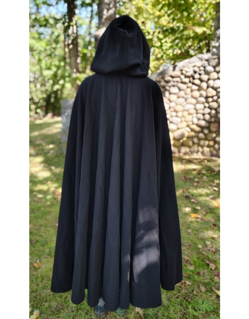 Cloakmakers.com 5829-Washable Black Wool Cloak w/ Green Velvet Hood Lining and Multileaf Clasp
