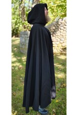 Cloakmakers.com 5829-Washable Black Wool Cloak w/ Green Velvet Hood Lining and Multileaf Clasp