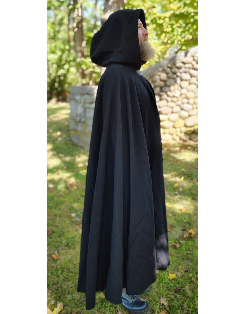 Cloakmakers.com 5829-Washable Black Wool Cloak w/ Green Velvet Hood Lining and Multileaf Clasp