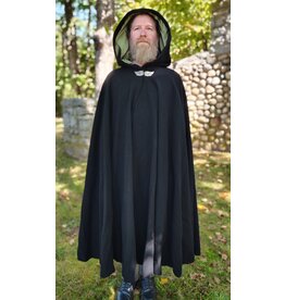 Cloakmakers.com 5829-Washable Black Wool Cloak w/ Green Velvet Hood Lining and Multileaf Clasp