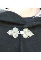 Cloakmakers.com 5831-Washable Black Wool Cloak w/ Silver Velvet Hood Lining & Triple Medallion Clasp