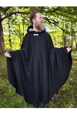 Cloakmakers.com 5831-Washable Black Wool Cloak w/ Silver Velvet Hood Lining & Triple Medallion Clasp