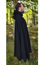 Cloakmakers.com 5831-Washable Black Wool Cloak w/ Silver Velvet Hood Lining & Triple Medallion Clasp