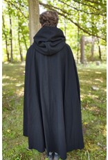Cloakmakers.com 5831-Washable Black Wool Cloak w/ Silver Velvet Hood Lining & Triple Medallion Clasp