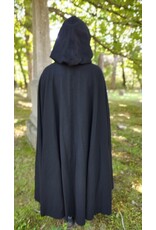 Cloakmakers.com 5831-Washable Black Wool Cloak w/ Silver Velvet Hood Lining & Triple Medallion Clasp