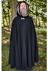 Cloakmakers.com 5831-Washable Black Wool Cloak w/ Silver Velvet Hood Lining & Triple Medallion Clasp