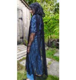 Cloakmakers.com 5754-Washable Sheer Lace Black Hooded Cloak w/Floral Pattern