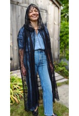 Cloakmakers.com 5754-Washable Sheer Lace Black Hooded Cloak w/Floral Pattern