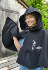 Cloakmakers.com 5832-Washable Black Wool Cloak w/ Silver Bat Embroidery & Black Interior Pockets