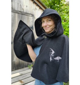 Cloakmakers.com 5832-Washable Black Wool Cloak w/ Silver Bat Embroidery & Black Interior Pockets