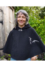 Cloakmakers.com 5832-Washable Black Wool Cloak w/ Silver Bat Embroidery & Black Interior Pockets