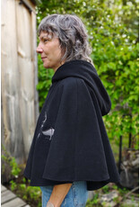 Cloakmakers.com 5832-Washable Black Wool Cloak w/ Silver Bat Embroidery & Black Interior Pockets