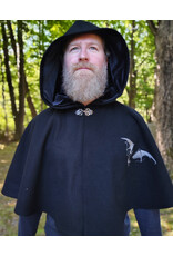 Cloakmakers.com 5832-Washable Black Wool Cloak w/ Silver Bat Embroidery & Black Interior Pockets