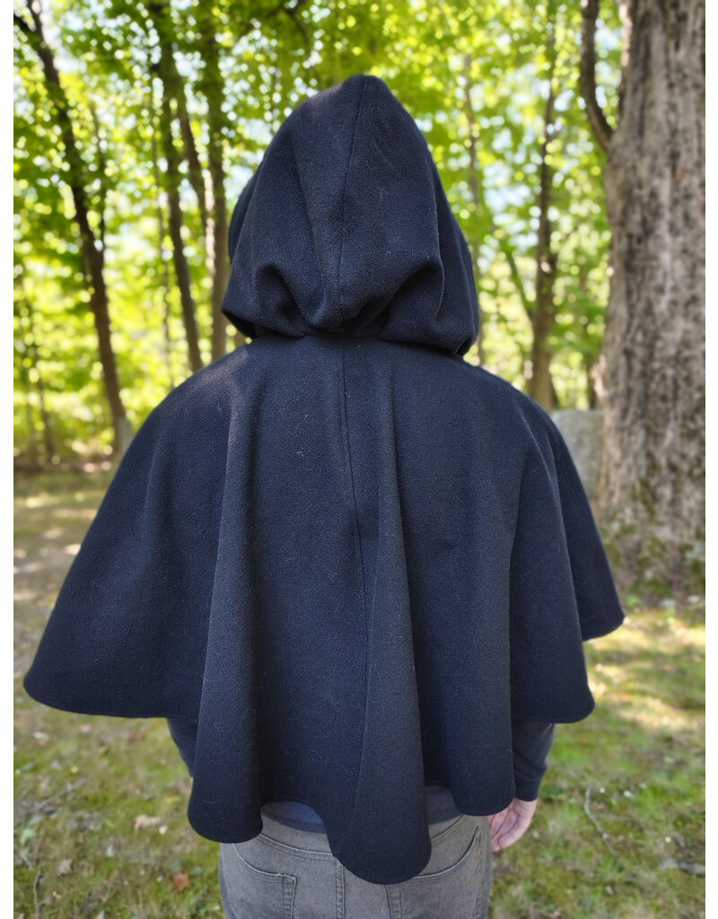 Cloakmakers.com 5832-Washable Black Wool Cloak w/ Silver Bat Embroidery & Black Interior Pockets
