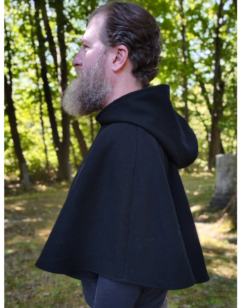 Cloakmakers.com 5832-Washable Black Wool Cloak w/ Silver Bat Embroidery & Black Interior Pockets