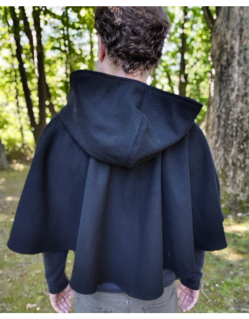 Cloakmakers.com 5832-Washable Black Wool Cloak w/ Silver Bat Embroidery & Black Interior Pockets