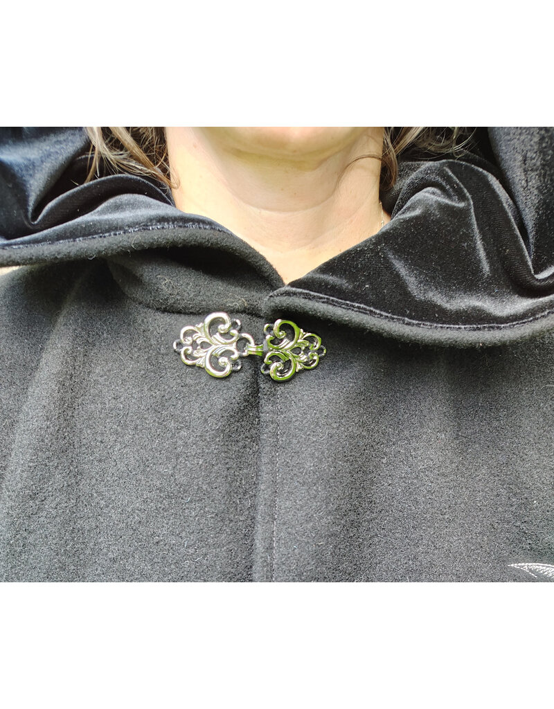 Cloakmakers.com 5832-Washable Black Wool Cloak w/ Silver Bat Embroidery & Black Interior Pockets