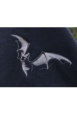 Cloakmakers.com 5832-Washable Black Wool Cloak w/ Silver Bat Embroidery & Black Interior Pockets