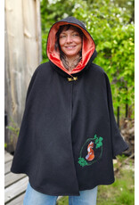 Cloakmakers.com 5833-Washable Black Wool Cloak w/ Fox Embroidery & Clasp plus Orange Velvet Hood Lining