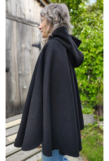 Cloakmakers.com 5833-Washable Black Wool Cloak w/ Fox Embroidery & Clasp plus Orange Velvet Hood Lining