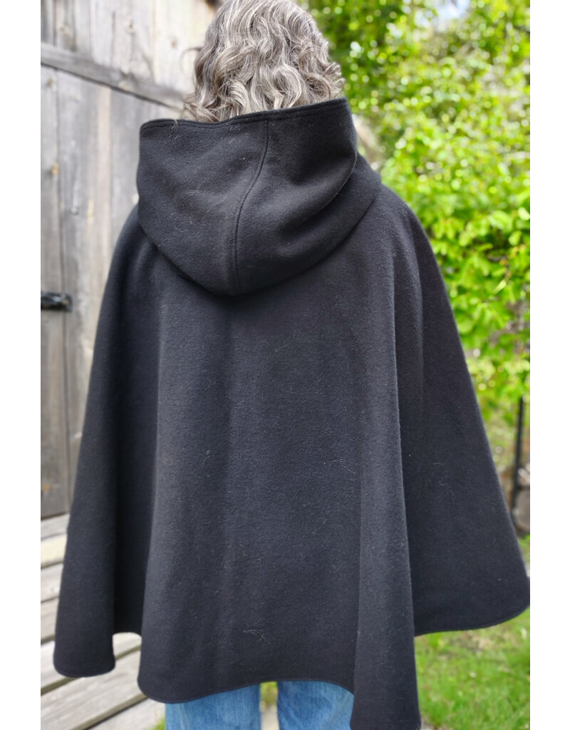 Cloakmakers.com 5833-Washable Black Wool Cloak w/ Fox Embroidery & Clasp plus Orange Velvet Hood Lining