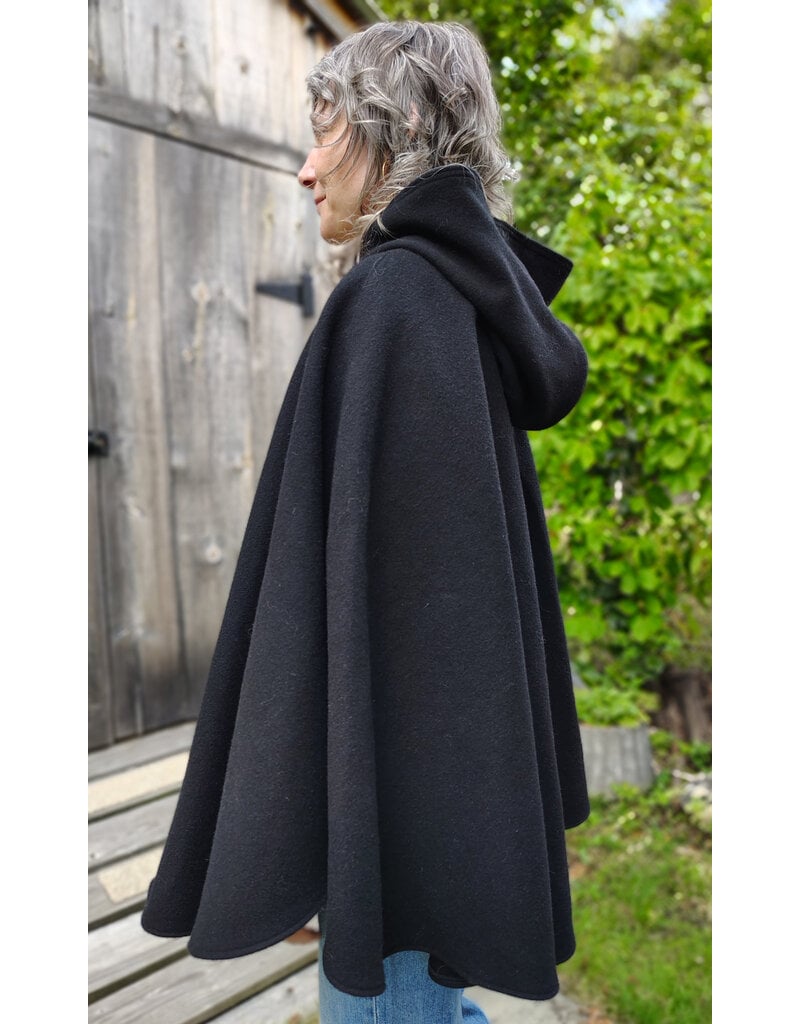 Cloakmakers.com 5833-Washable Black Wool Cloak w/ Fox Embroidery & Clasp plus Orange Velvet Hood Lining