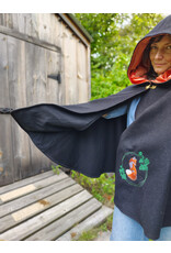 Cloakmakers.com 5833-Washable Black Wool Cloak w/ Fox Embroidery & Clasp plus Orange Velvet Hood Lining