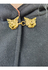 Cloakmakers.com 5833-Washable Black Wool Cloak w/ Fox Embroidery & Clasp plus Orange Velvet Hood Lining