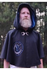 Cloakmakers.com 5834-Washable Black Wool Cloak w/ Cat & Stars Embroidery On Crescent Moon plus Pockets