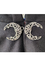 Cloakmakers.com 5834-Washable Black Wool Cloak w/ Cat & Stars Embroidery On Crescent Moon plus Pockets