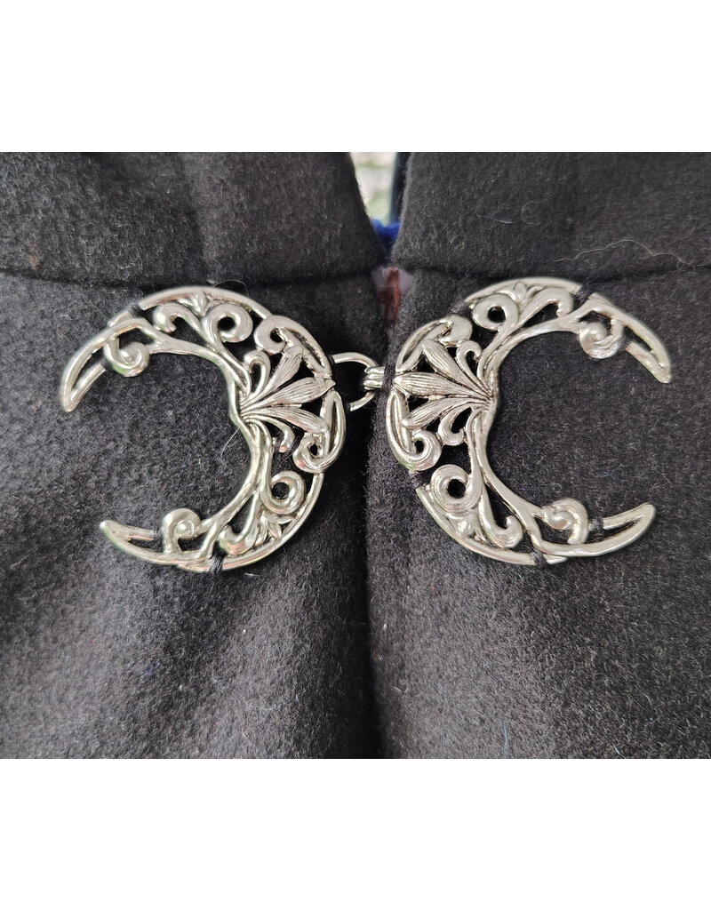 Cloakmakers.com 5834-Washable Black Wool Cloak w/ Cat & Stars Embroidery On Crescent Moon plus Pockets