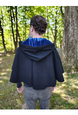 Cloakmakers.com 5834-Washable Black Wool Cloak w/ Cat & Stars Embroidery On Crescent Moon plus Pockets