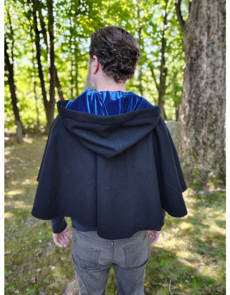 Cloakmakers.com 5834-Washable Black Wool Cloak w/ Cat & Stars Embroidery On Crescent Moon plus Pockets
