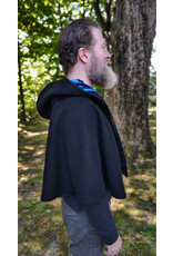 Cloakmakers.com 5834-Washable Black Wool Cloak w/ Cat & Stars Embroidery On Crescent Moon plus Pockets