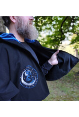 Cloakmakers.com 5834-Washable Black Wool Cloak w/ Cat & Stars Embroidery On Crescent Moon plus Pockets