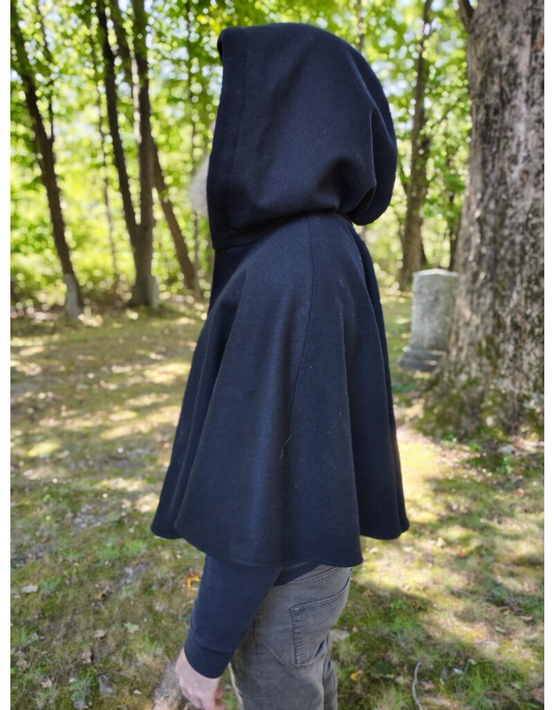 Cloakmakers.com 5834-Washable Black Wool Cloak w/ Cat & Stars Embroidery On Crescent Moon plus Pockets
