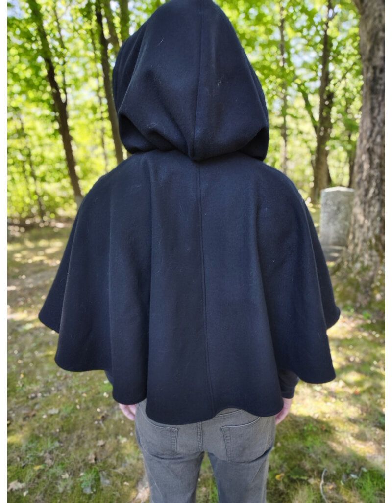 Cloakmakers.com 5834-Washable Black Wool Cloak w/ Cat & Stars Embroidery On Crescent Moon plus Pockets