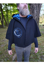 Cloakmakers.com 5834-Washable Black Wool Cloak w/ Cat & Stars Embroidery On Crescent Moon plus Pockets