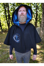 Cloakmakers.com 5834-Washable Black Wool Cloak w/ Cat & Stars Embroidery On Crescent Moon plus Pockets