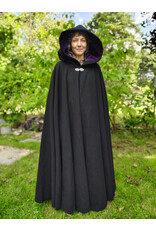 Cloakmakers.com 5835-Washable Black Wool Cloak w/ Purple Velveteen Hood Lining & Gothic Rose Clasp