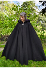 Cloakmakers.com 5835-Washable Black Wool Cloak w/ Purple Velveteen Hood Lining & Gothic Rose Clasp