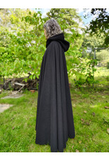 Cloakmakers.com 5835-Washable Black Wool Cloak w/ Purple Velveteen Hood Lining & Gothic Rose Clasp