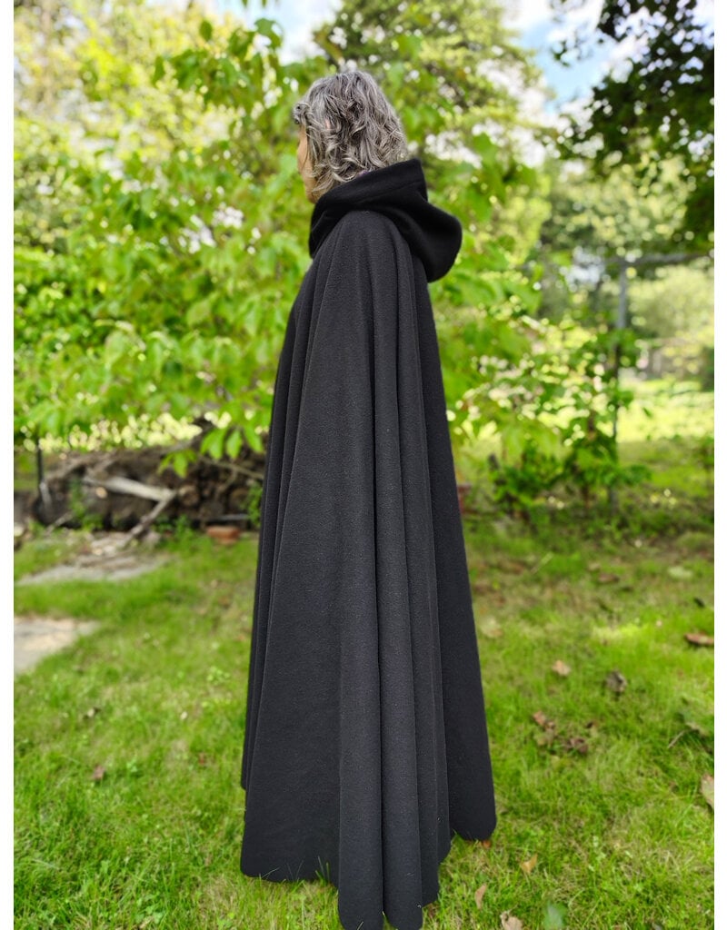Cloakmakers.com 5835-Washable Black Wool Cloak w/ Purple Velveteen Hood Lining & Gothic Rose Clasp