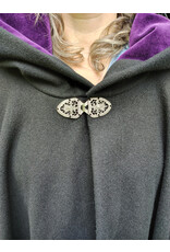 Cloakmakers.com 5835-Washable Black Wool Cloak w/ Purple Velveteen Hood Lining & Gothic Rose Clasp