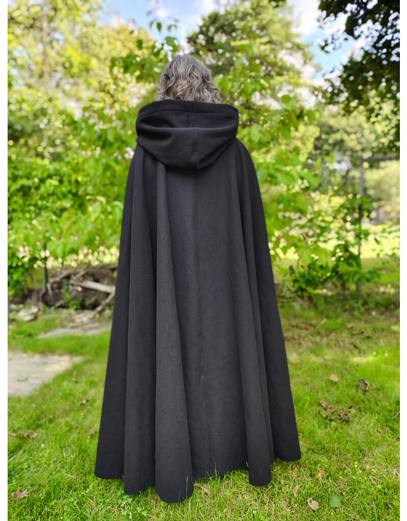 Cloakmakers.com 5835-Washable Black Wool Cloak w/ Purple Velveteen Hood Lining & Gothic Rose Clasp