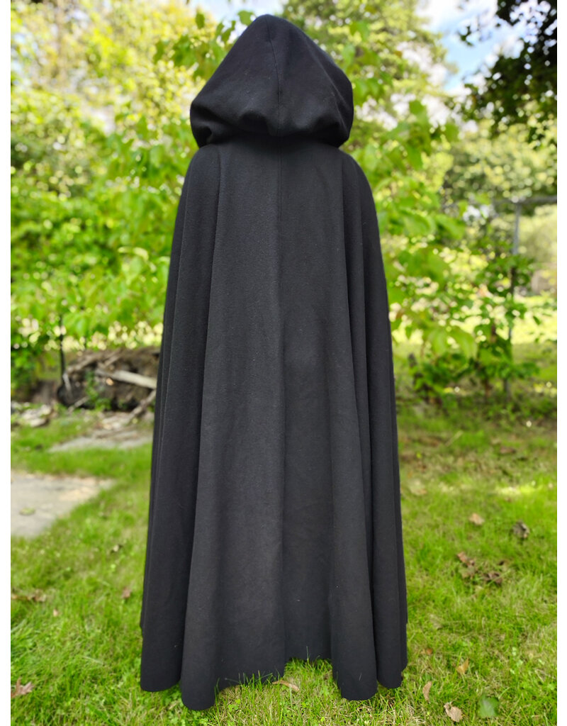 Cloakmakers.com 5835-Washable Black Wool Cloak w/ Purple Velveteen Hood Lining & Gothic Rose Clasp