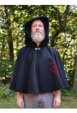Cloakmakers.com 5837-Washable Black Wool Cloak w/ Red Dragon Embroidery & Pockets