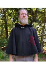 Cloakmakers.com 5837-Washable Black Wool Cloak w/ Red Dragon Embroidery & Pockets